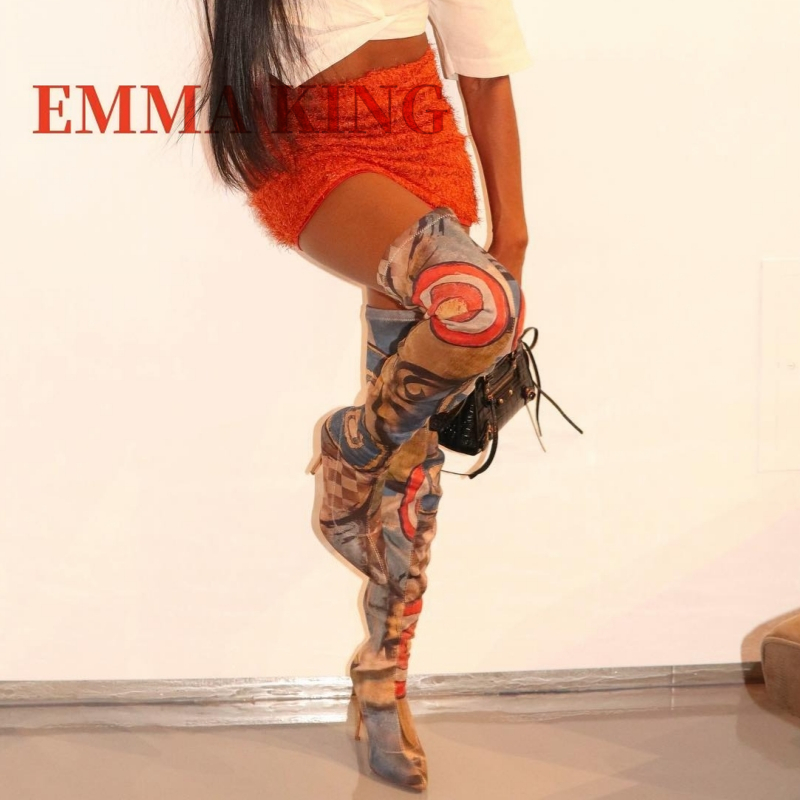 Knee High Sock Women - 여성용 아트 프린트 허벅지까지 오는 부츠,