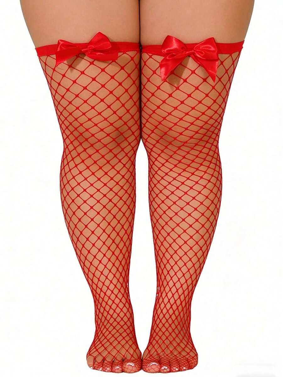 리본 장식 피쉬넷 허벅지 스타킹, 탄력 있는 속이 비치 - Knee High Sock Women 리뷰 및 가격